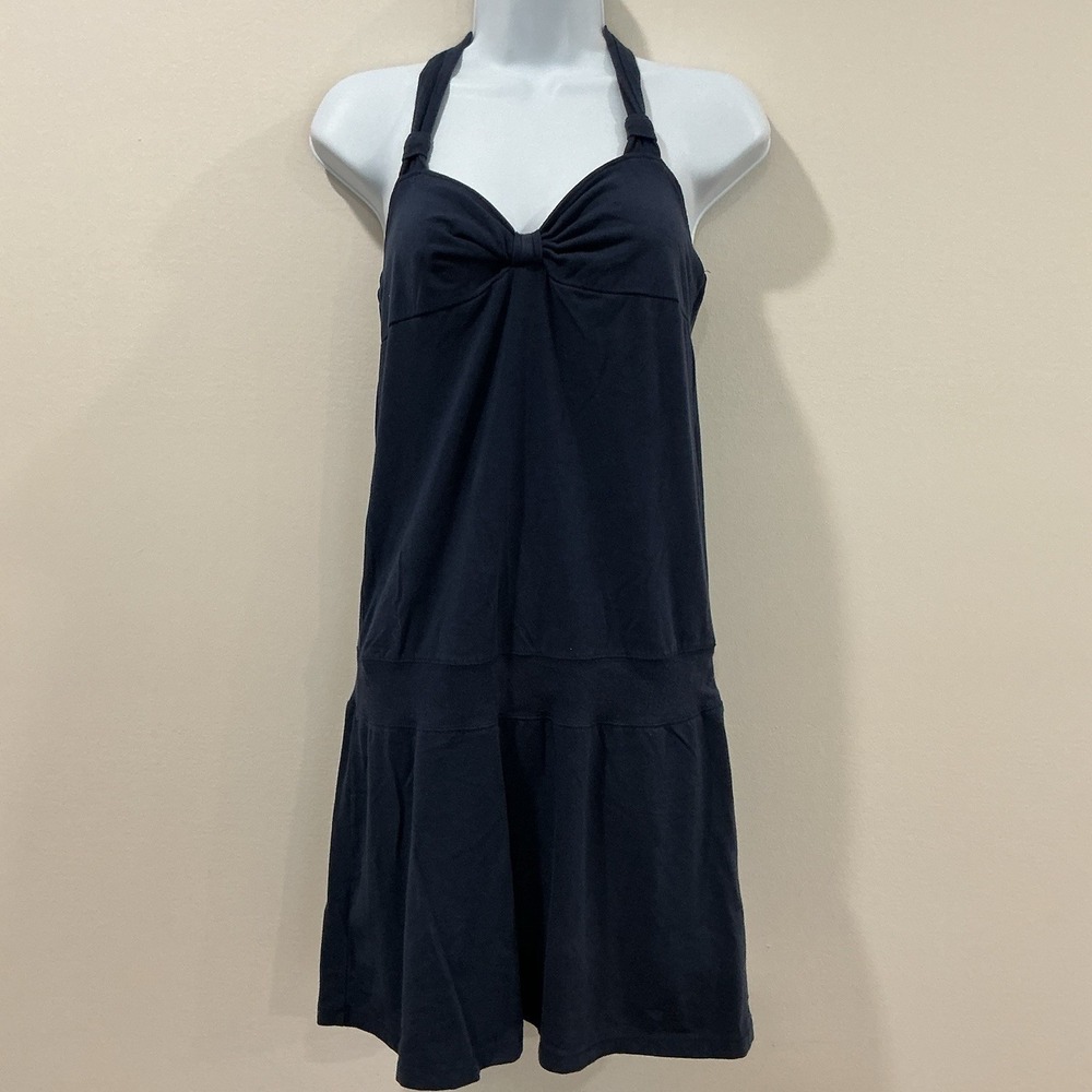 Y2K American Eagle Women's Medium Navy Drop Waist Halter Dress Preppy Mini